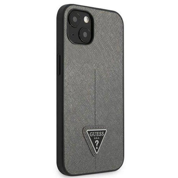 Guess GUHCP14MPSATLG iPhone 14 Plus / 15 Plus 6.7" ezüst keménytok SaffianoTriangle Logó