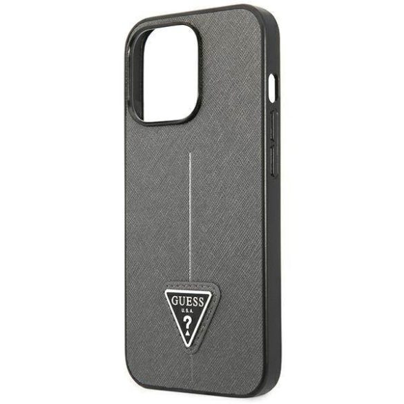 Guess GUHCP14LPSATLG iPhone 14 Pro 6,1" ezüst Saffiano háromszög logós keménytok kártyatartóval
