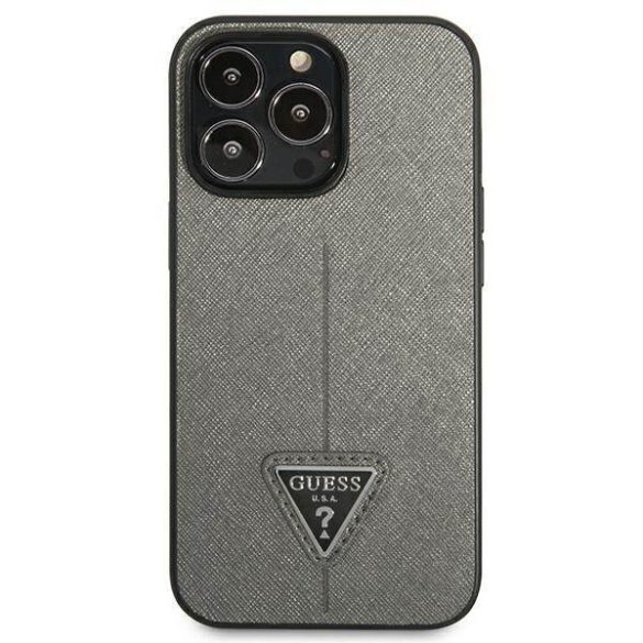 Guess GUHCP14XPSATLG iPhone 14 Pro Max 6,7" ezüst Saffiano háromszög logós keménytok
