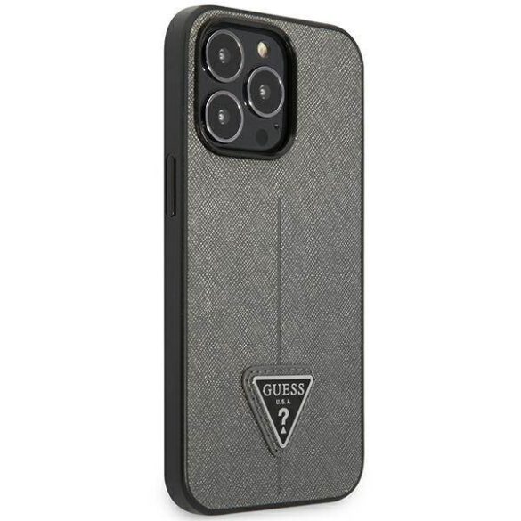 Guess GUHCP14XPSATLG iPhone 14 Pro Max 6,7" ezüst Saffiano háromszög logós keménytok