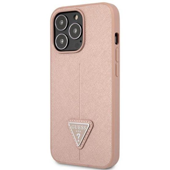 Guess GUHCP14LPSATLP iPhone 14 Pro 6,1" rózsaszín Saffiano háromszög logós keménytok