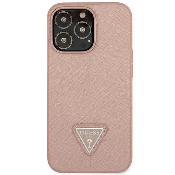 Guess GUHCP14LPSATLP iPhone 14 Pro 6,1" rózsaszín Saffiano háromszög logós keménytok