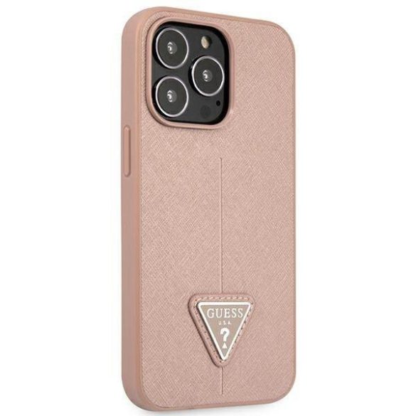 Guess GUHCP14LPSATLP iPhone 14 Pro 6,1" rózsaszín Saffiano háromszög logós keménytok