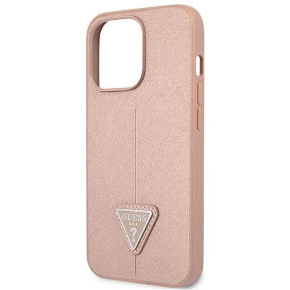 Guess GUHCP14LPSATLP iPhone 14 Pro 6,1" rózsaszín Saffiano háromszög logós keménytok