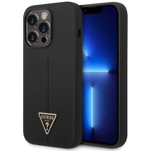 Guess GUHCP14LSLTGK iPhone 14 Pro 6,1" fekete szilikon keménytok háromszög logóval