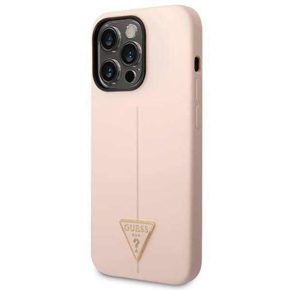 Guess GUHCP14LSLTGP iPhone 14 Pro 6,1" rózsaszín szilikon keménytok háromszög logóval