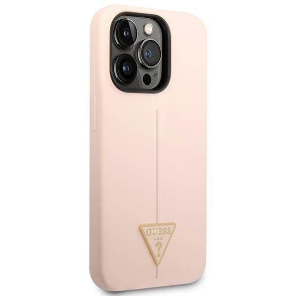 Guess GUHCP14LSLTGP iPhone 14 Pro 6,1" rózsaszín szilikon keménytok háromszög logóval