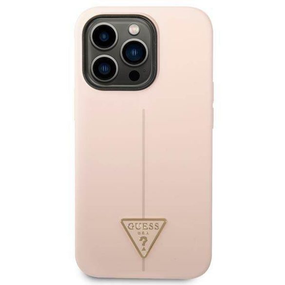Guess GUHCP14XSLTGP iPhone 14 Pro Max 6,7" rózsaszín szilikon keménytok háromszög logóval
