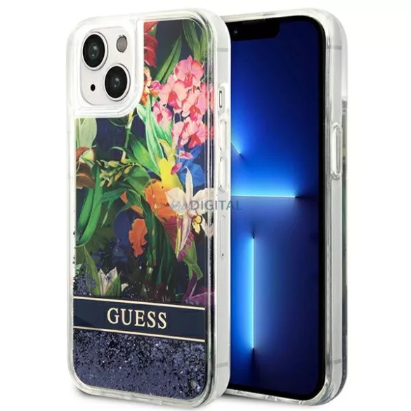 Guess GUHCP14MLFLSB iPhone 14 Plus 6.7" kék keménytok Flower folyékony Glitter