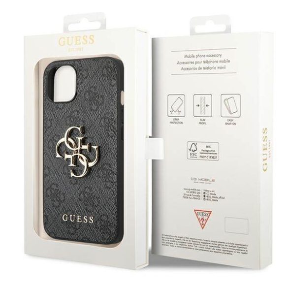 Guess GUHCP14S4GMGGR iPhone 14 / 15 / 13 6.1" szürke keménytok 4G nagy fém logóval