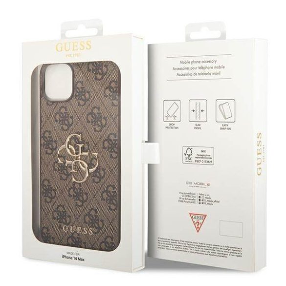 Guess GUHCP14M4GMGBR iPhone 14 Plus / 15 Plus 6.7" barna keménytok 4G nagy fém logóval