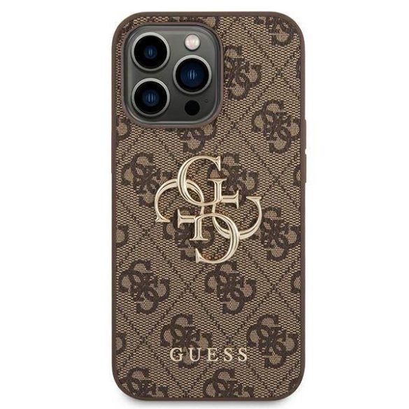 Guess GUHCP14L4GMGBR iPhone 14 Pro 6,1" barna 4G nagy fém logós keménytok