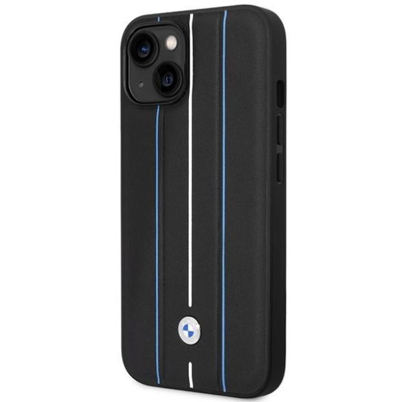 Etui BMW BMHCP14S22RVSK iPhone 14 6.1" fekete keménytok bőr bélyegző kék vonalak