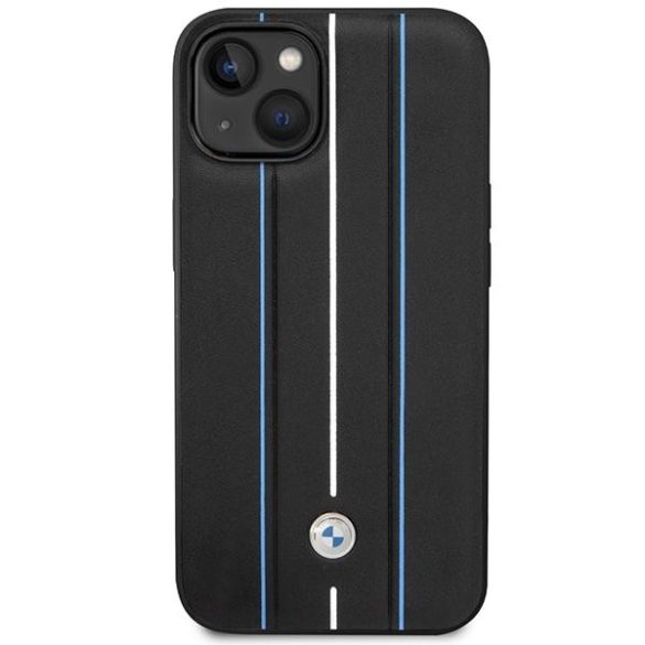 Etui BMW BMHCP14S22RVSK iPhone 14 6.1" fekete keménytok bőr bélyegző kék vonalak