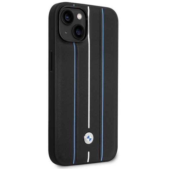 Etui BMW BMHCP14S22RVSK iPhone 14 6.1" fekete keménytok bőr bélyegző kék vonalak