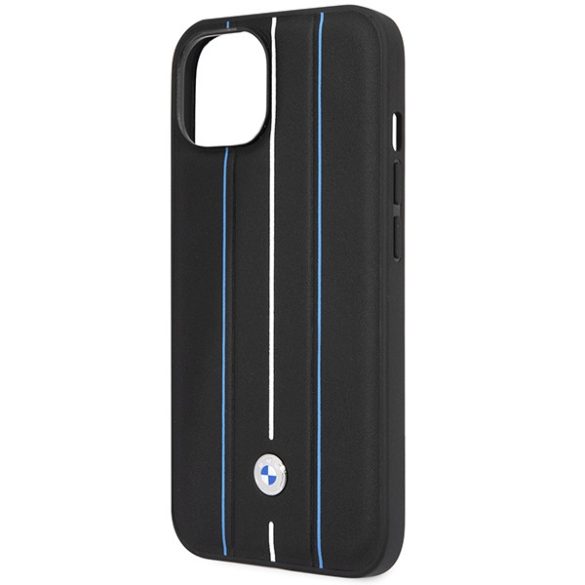 Etui BMW BMHCP14S22RVSK iPhone 14 6.1" fekete keménytok bőr bélyegző kék vonalak