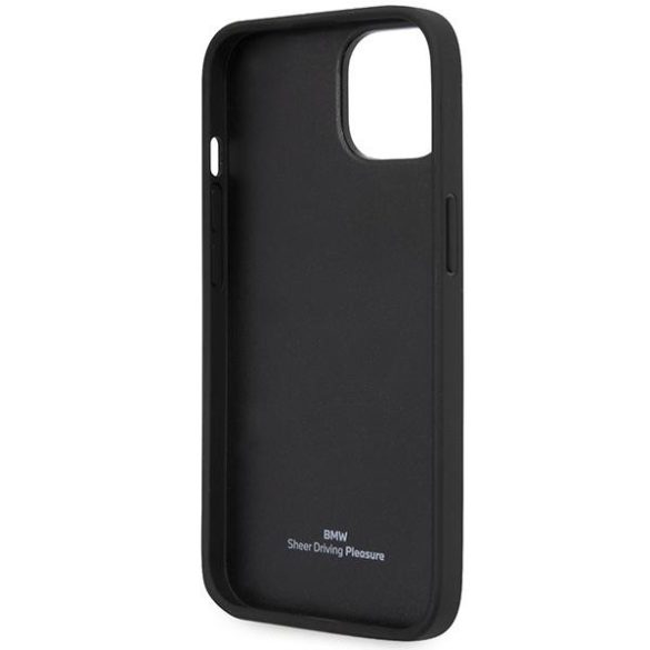 Etui BMW BMHCP14S22RVSK iPhone 14 6.1" fekete keménytok bőr bélyegző kék vonalak