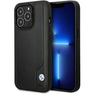 Etui BMW BMHCP14L22RBDK iPhone 14 Pro 6,1" fekete bőr keménytok kék pöttyökkel