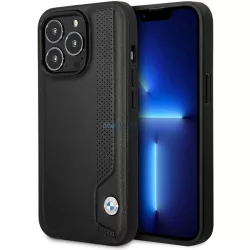   Etui BMW BMHCP14X22RBDK iPhone 14 Pro Max 6,7" fekete bőr keménytok kék pöttyökkel