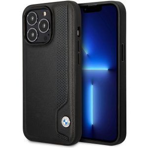 Etui BMW BMHCP14X22RBDK iPhone 14 Pro Max 6,7" fekete bőr keménytok kék pöttyökkel