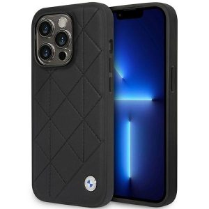 Etui BMW BMHCP14L22RQDK iPhone 14 Pro 6,1" fekete Bőr steppelt tok