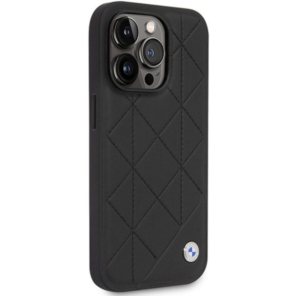 Etui BMW BMHCP14L22RQDK iPhone 14 Pro 6,1" fekete Bőr steppelt tok