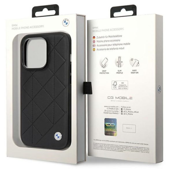 Etui BMW BMHCP14L22RQDK iPhone 14 Pro 6,1" fekete Bőr steppelt tok