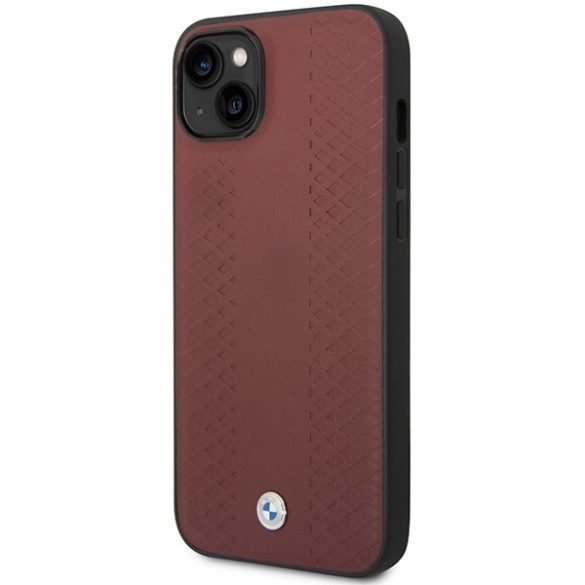 Etui BMW BMHCP14S22RFGR iPhone 14 / 15 / 13 6.1" bordó bőr gyémántmintás bordó színben tok