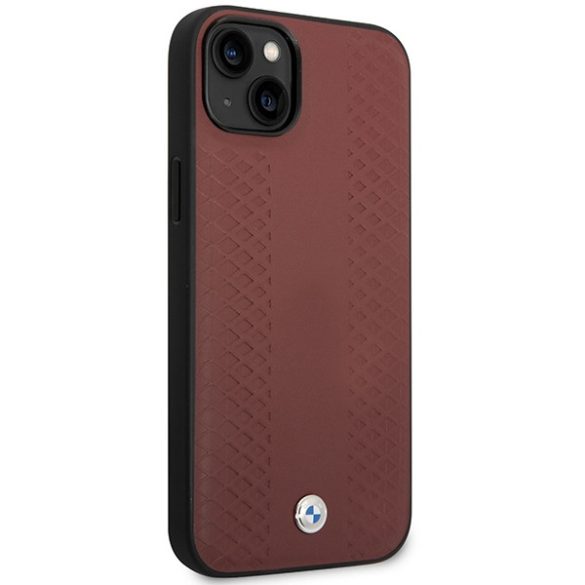 Etui BMW BMHCP14S22RFGR iPhone 14 / 15 / 13 6.1" bordó bőr gyémántmintás bordó színben tok