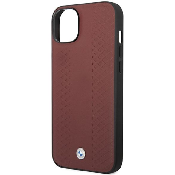 Etui BMW BMHCP14S22RFGR iPhone 14 / 15 / 13 6.1" bordó bőr gyémántmintás bordó színben tok