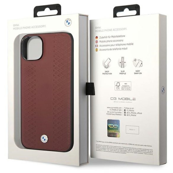 Etui BMW BMHCP14S22RFGR iPhone 14 / 15 / 13 6.1" bordó bőr gyémántmintás bordó színben tok