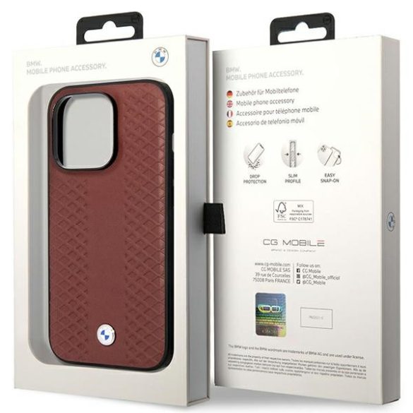 Etui BMW BMHCP14L22RFGR iPhone 14 Pro 6,1" burgundi bőr gyémántmintás tok