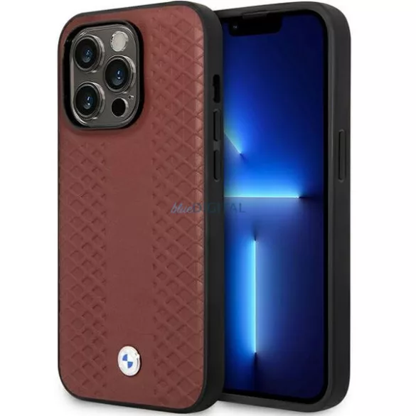 Etui BMW BMHCP14X22RFGR iPhone 14 Pro Max 6,7" burgundi bőr gyémántmintás tok