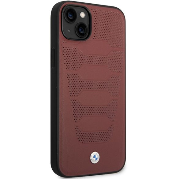 Etui BMW BMHCP14S22RPSR iPhone 14 / 15 / 13 6.1" bordó bőr ülésminta tok