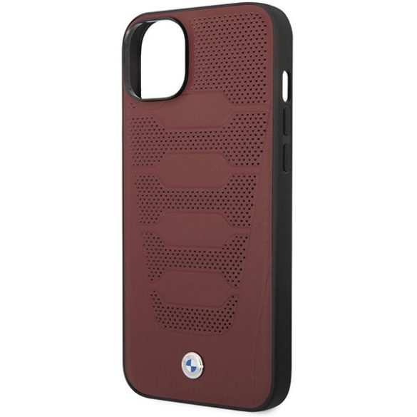 Etui BMW BMHCP14S22RPSR iPhone 14 / 15 / 13 6.1" bordó bőr ülésminta tok