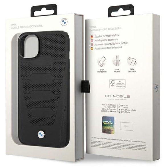 Etui BMW BMHCP14S22RPSK iPhone 14 / 15 / 13 6.1" fekete bőrülés minta tok