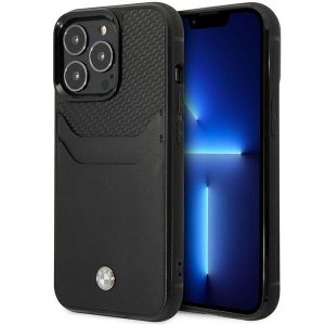 Etui BMW BMHCP14L22RSEPK iPhone 14 Pro 6,1" fekete bőr kártya foglalat tok