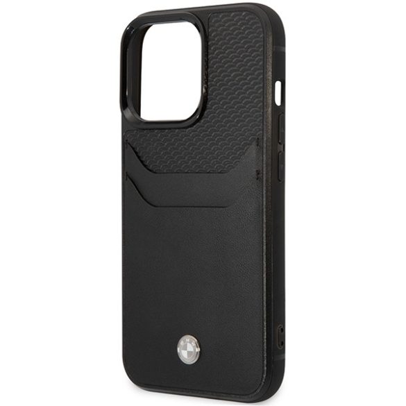 Etui BMW BMHCP14L22RSEPK iPhone 14 Pro 6,1" fekete bőr kártya foglalat tok