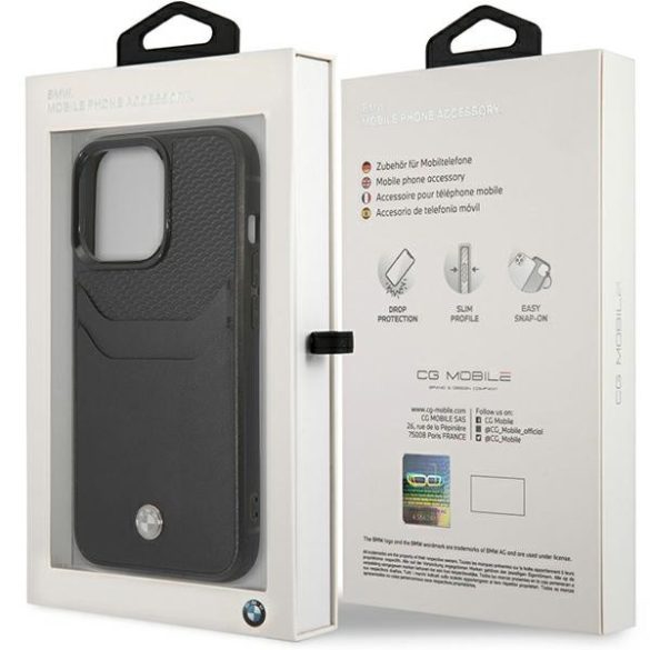 Etui BMW BMHCP14L22RSEPK iPhone 14 Pro 6,1" fekete bőr kártya foglalat tok