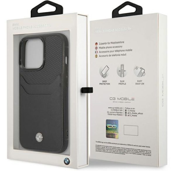 Etui BMW BMHCP14X22RSEPK iPhone 14 Pro Max 6,7" fekete bőr kártya foglalat tok