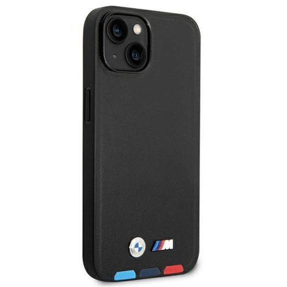 Etui BMW BMHCP14S22PTDK iPhone 14 / 15 / 13 6.1" fekete bőr bélyegző Tricolor tok