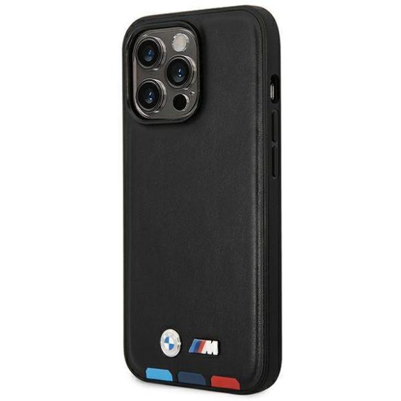 BMW BMHCP14L22PTDK iPhone 14 Pro 6,1" fekete bőr Stamp Tricolor tok