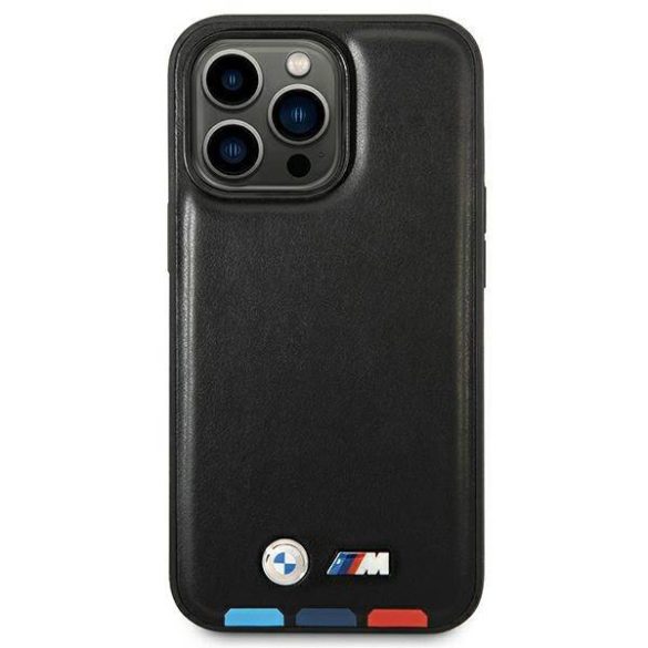 BMW BMHCP14L22PTDK iPhone 14 Pro 6,1" fekete bőr Stamp Tricolor tok
