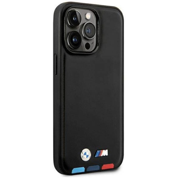 BMW BMHCP14L22PTDK iPhone 14 Pro 6,1" fekete bőr Stamp Tricolor tok