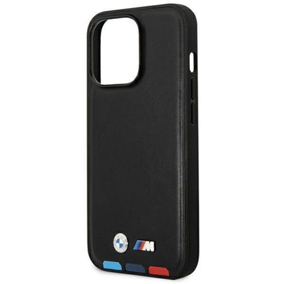 BMW BMHCP14L22PTDK iPhone 14 Pro 6,1" fekete bőr Stamp Tricolor tok