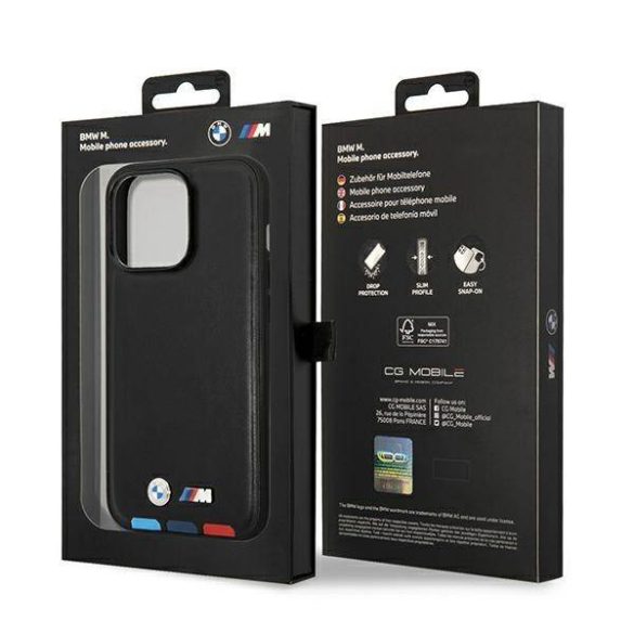 BMW BMHCP14L22PTDK iPhone 14 Pro 6,1" fekete bőr Stamp Tricolor tok