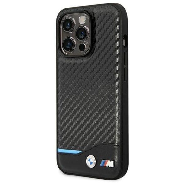 BMW BMHCP14L22NBCK iPhone 14 Pro 6,1" fekete bőr Carbon tok