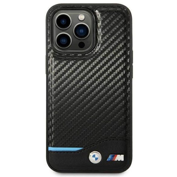 BMW BMHCP14L22NBCK iPhone 14 Pro 6,1" fekete bőr Carbon tok