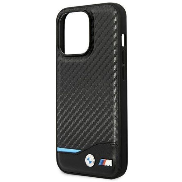 BMW BMHCP14L22NBCK iPhone 14 Pro 6,1" fekete bőr Carbon tok