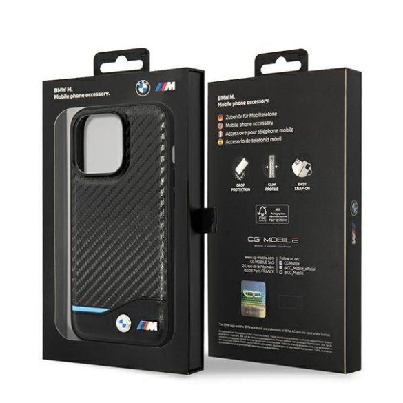 BMW BMHCP14L22NBCK iPhone 14 Pro 6,1" fekete bőr Carbon tok